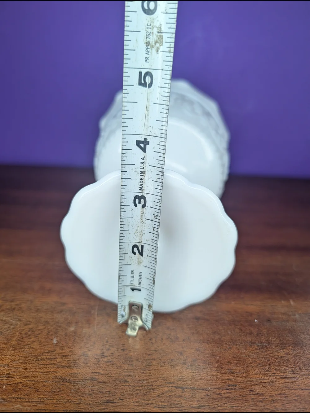 Vintage Indiana Milk Glass Pedestal Compote Floral Medallion Daisy Flat Edge